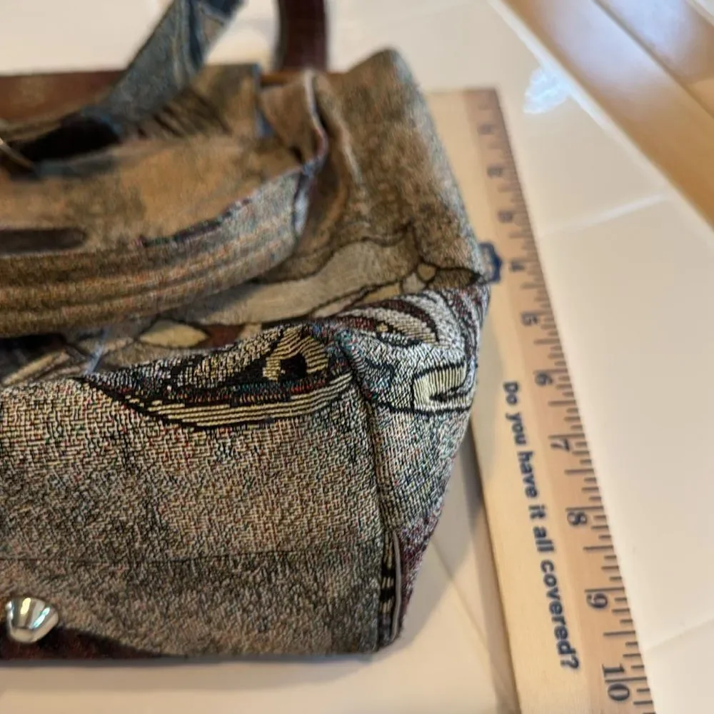 Vintage Southwest Tapestry Handbag with Wood Handles